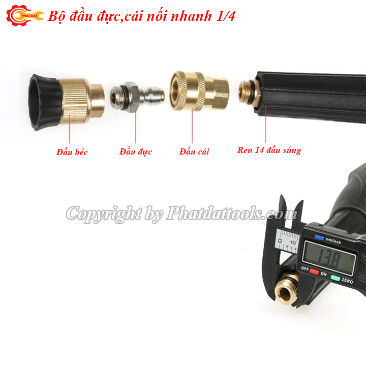 Bộ đầu đực-cái nối nhanh 1/4 ren 14mm