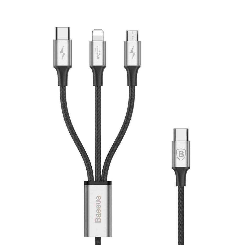 [HCM]Cáp sạc đa năng 3 đầu Baseus Type C 3-in-1 Cable cáp sạc từ chuẩn Type-C ra 3 đầu Lightning/Micro/Type-C dài 120cm hỗ trợ sạc nhanh 3A.