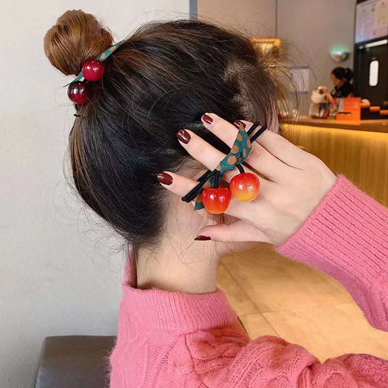 Set 3 dây cột tóc trái cherry xinh xắn Dây cột tóc buộc tóc hình trái cây