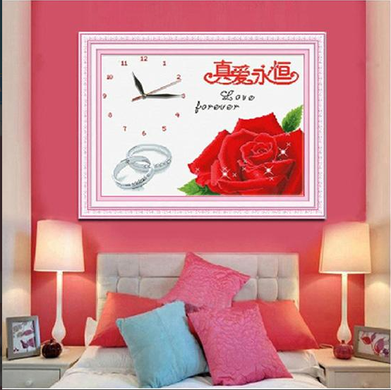 Tranh thêu chữ thập đồng hồ love forever 2159 kt:70x53cm