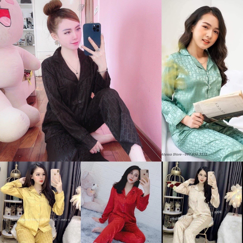Bộ lụa gấm họa tiết dio dài tay cao cấp