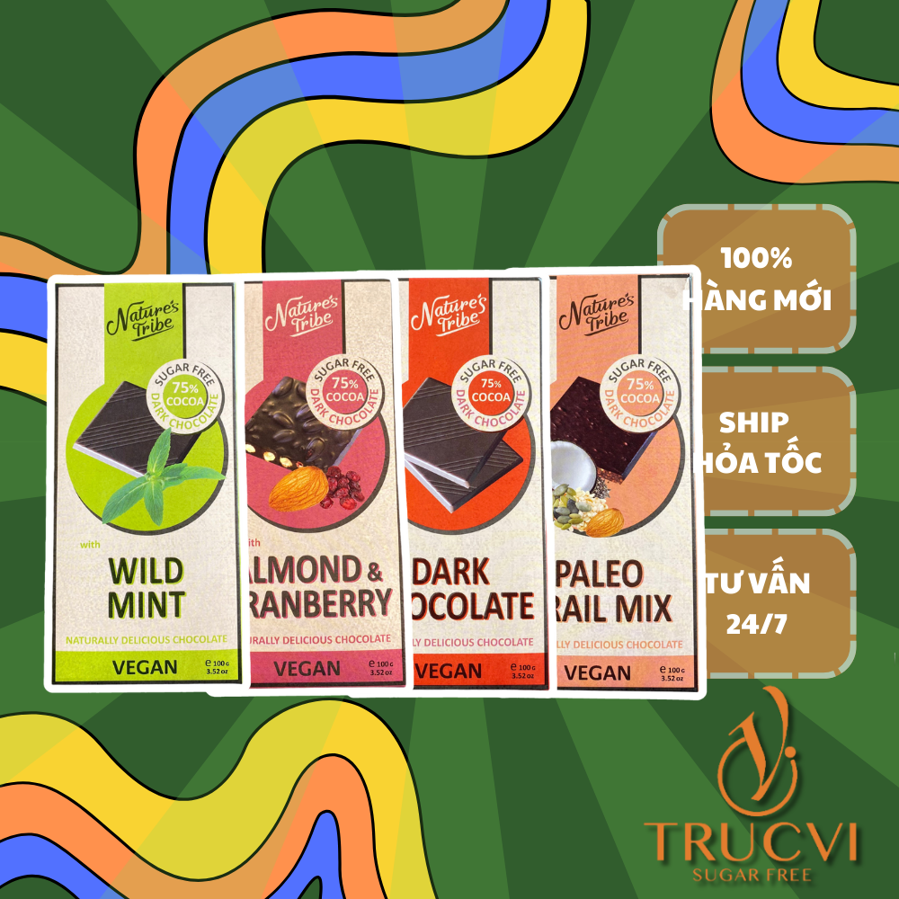 Thanh Socola Đen Không Đường Nature's Tribe Dark Chocolate ( Sugar Free, Gluten Free, Vegan)