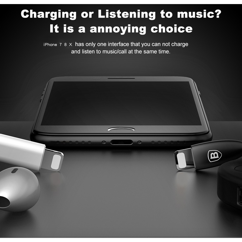 Jack Chia Cổng Lightning 1 Thành 2 Baseus L37 Cho iPhone 7-7 Plus iPhone 8-8Plus iPhone X