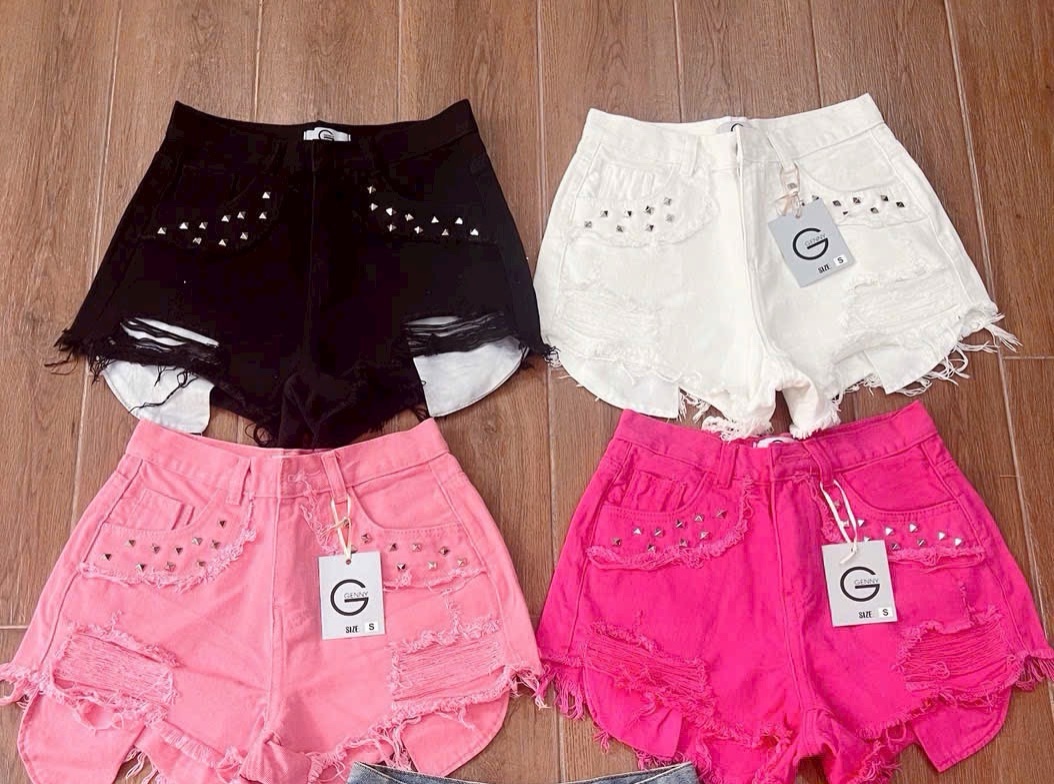 Quần short jean rách tua rua đính đá 1y