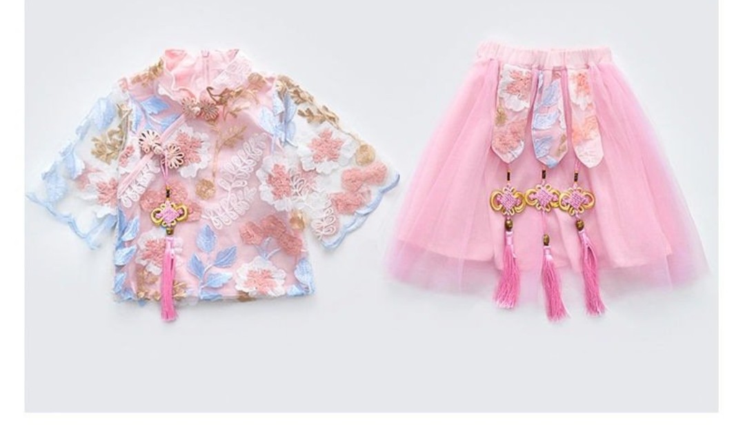 đầm bé gái gồm kẹp tóc size 15 - 28kg