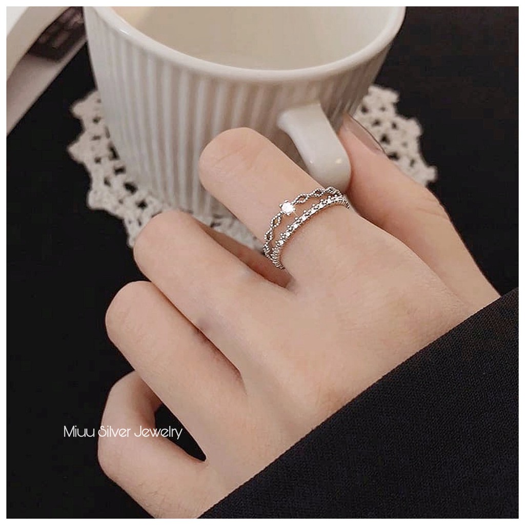 Nhẫn bạc nữ Miuu Silver đính đá layer Clara Ring