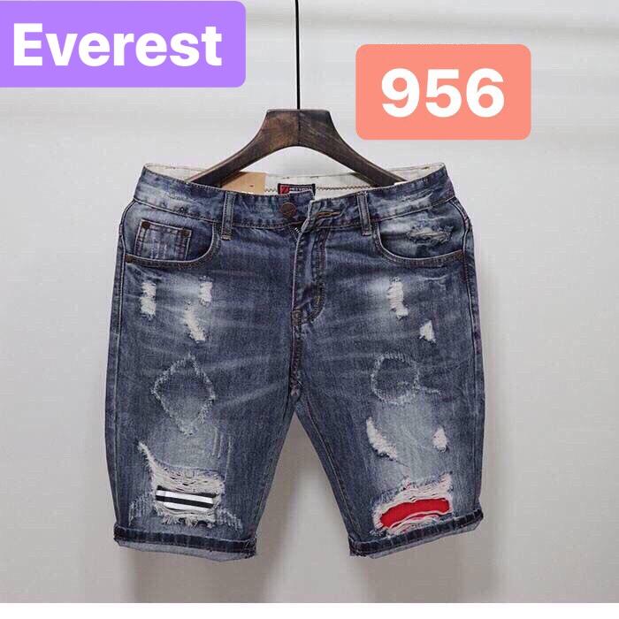 QUẦN SHORT LỬNG JEAN NAM CHẤT BÒ XANH LÓT VẢI ĐỎ ĐEN THẦN BÀI - EVEREST FASHION