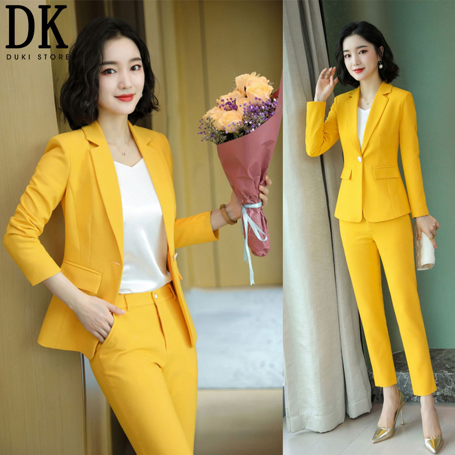 Bộ vest nữ công sở 1 cúc màu vàng đẹp DKU0003 - DUKI STORE