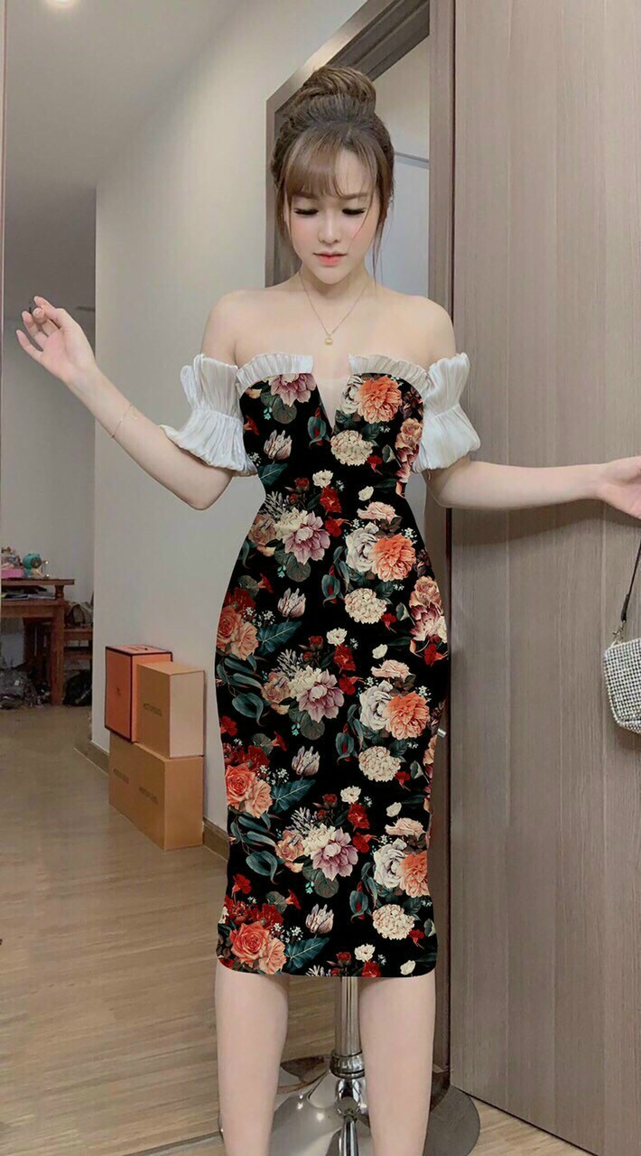 [HCM]Đầm body tay gân có tơ ( có mút ngực )