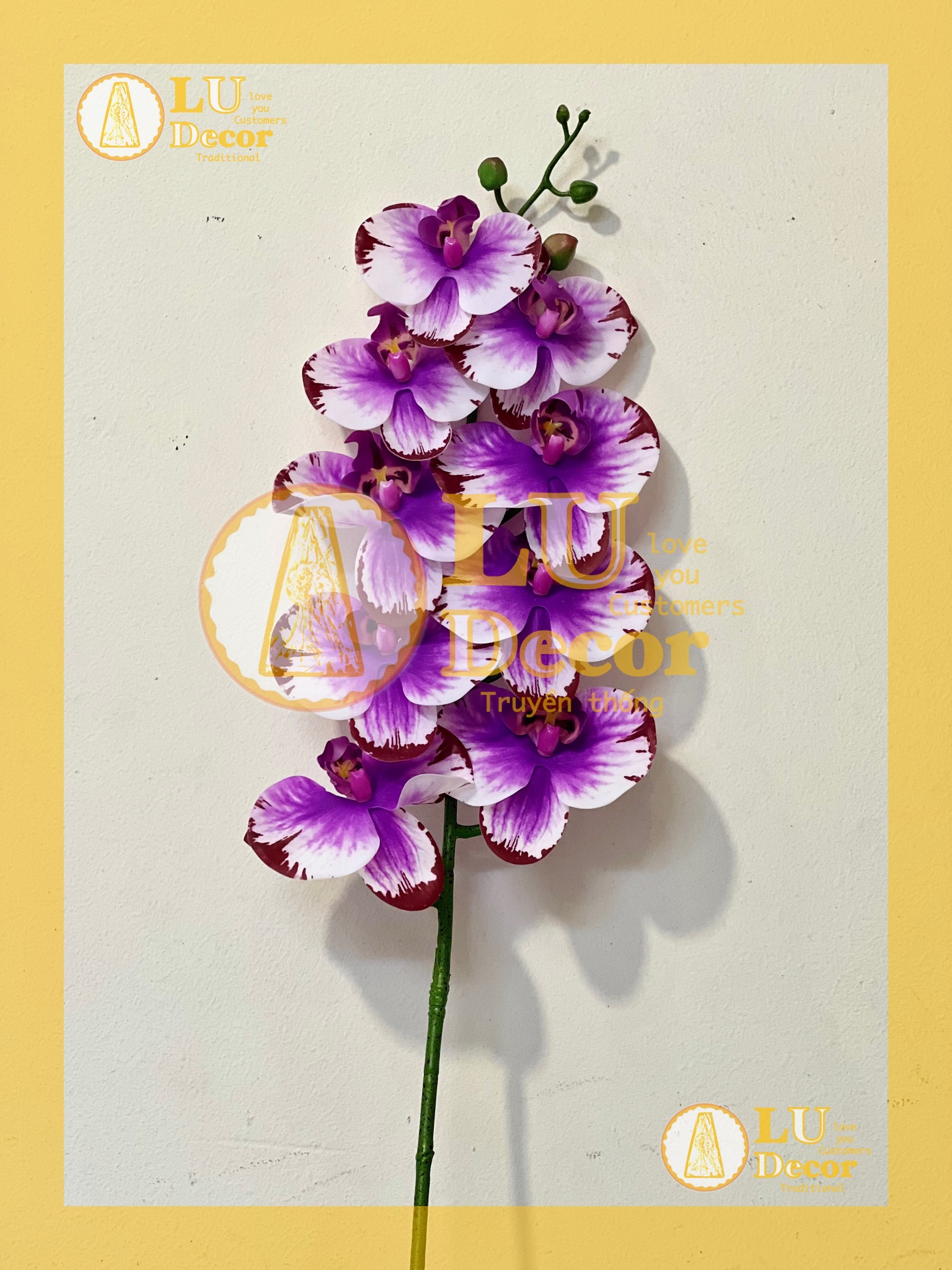Cành hoa lan hồ điệp cao su 9 bông thân đốm cao cấp | LU Decor