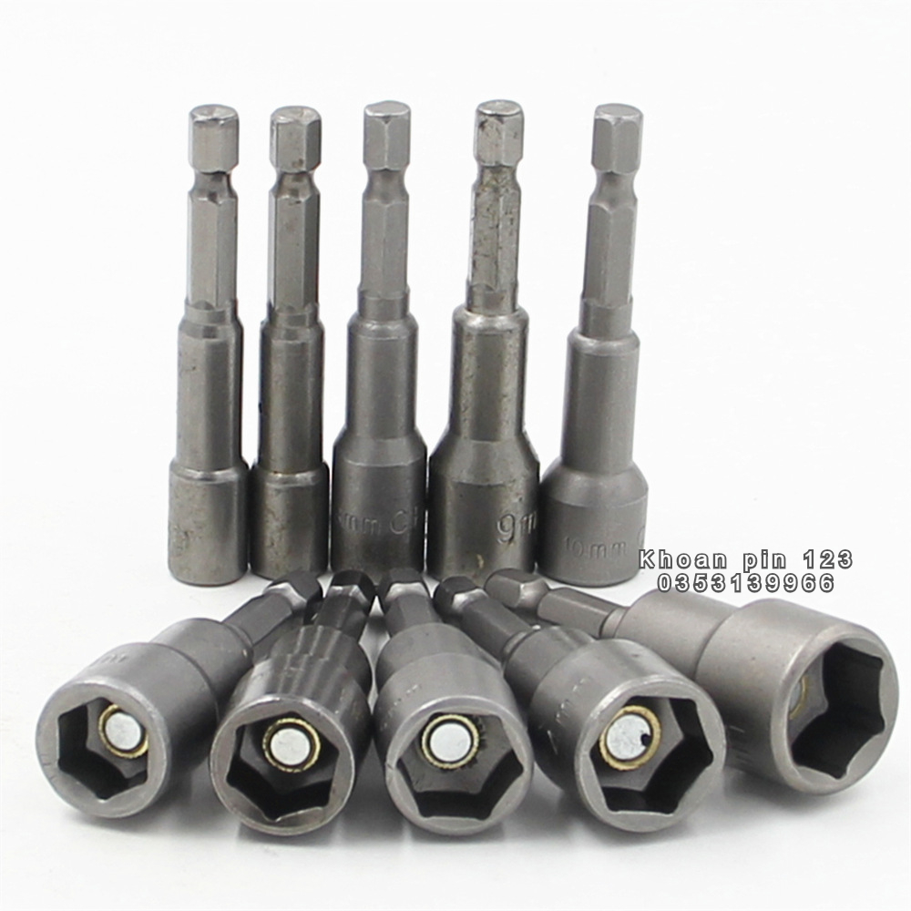 Bộ đầu khẩu vặn ốc chuôi lục giác 6.35mm đường kính 6-15mm sử dụng cho máy khoan, máy bắn vít phục vụ cho việc bắn vít tôn