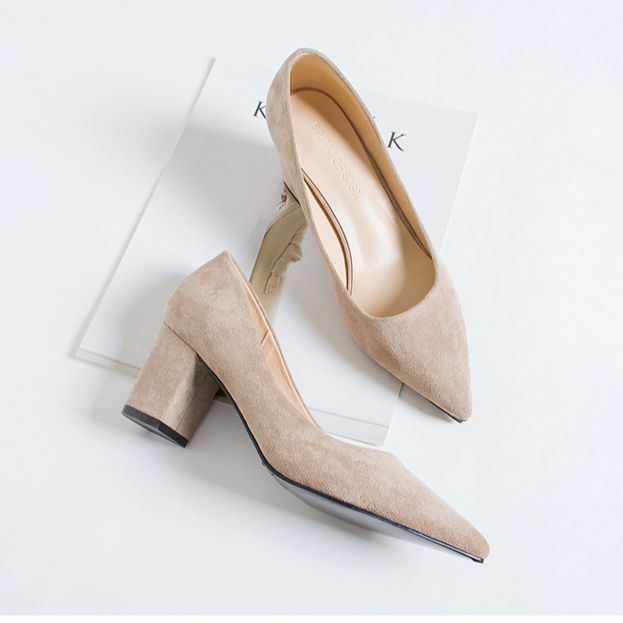 Giày cao gót da lộn đế vuông 6cm. Giày công sở siêu êm.