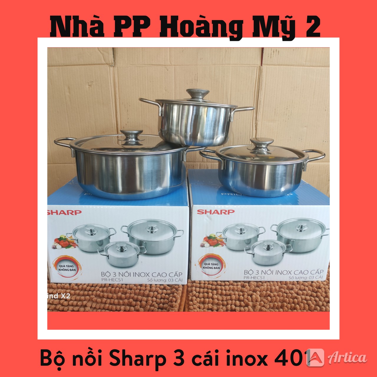 [HCM]Bộ nồi Sharp inox 401 - Bộ 3 cái