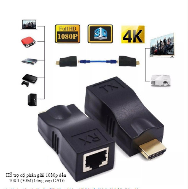 Đầu Chuyển Đổi Từ Cổng LAN Sang HDMI Chuẩn 4K Chiều Dài Hỗ Trợ Tối Đa 30m