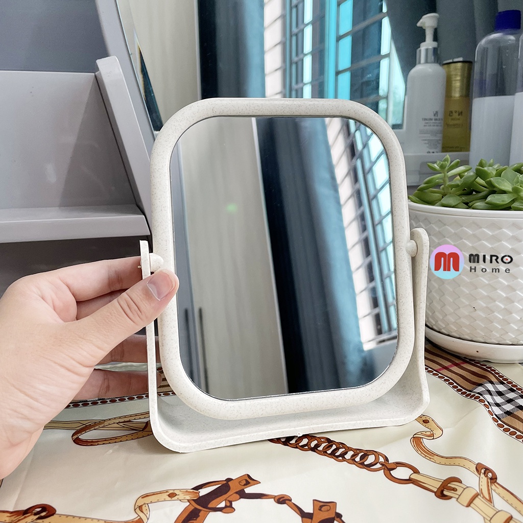 Gương lúa mạch trang điểm để bàn 2 mặt xoay 360 độ (Có sẵn HCM)