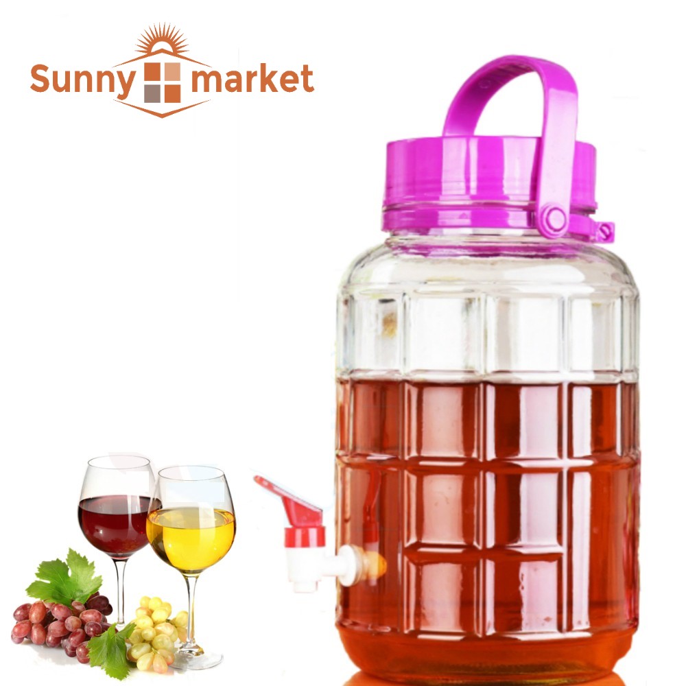 Bình thuỷ tinh ngâm rươu sâm có quai xách có van 8 lít