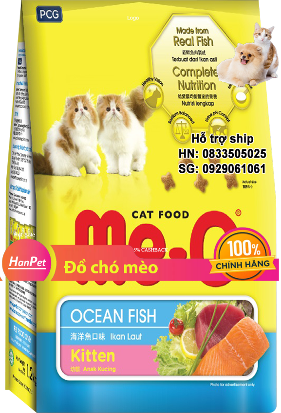 Hanpet - Túi 400g Thức ăn hạt khô dành cho mèo con hương vị cá biển - Me-o Ocean Fish