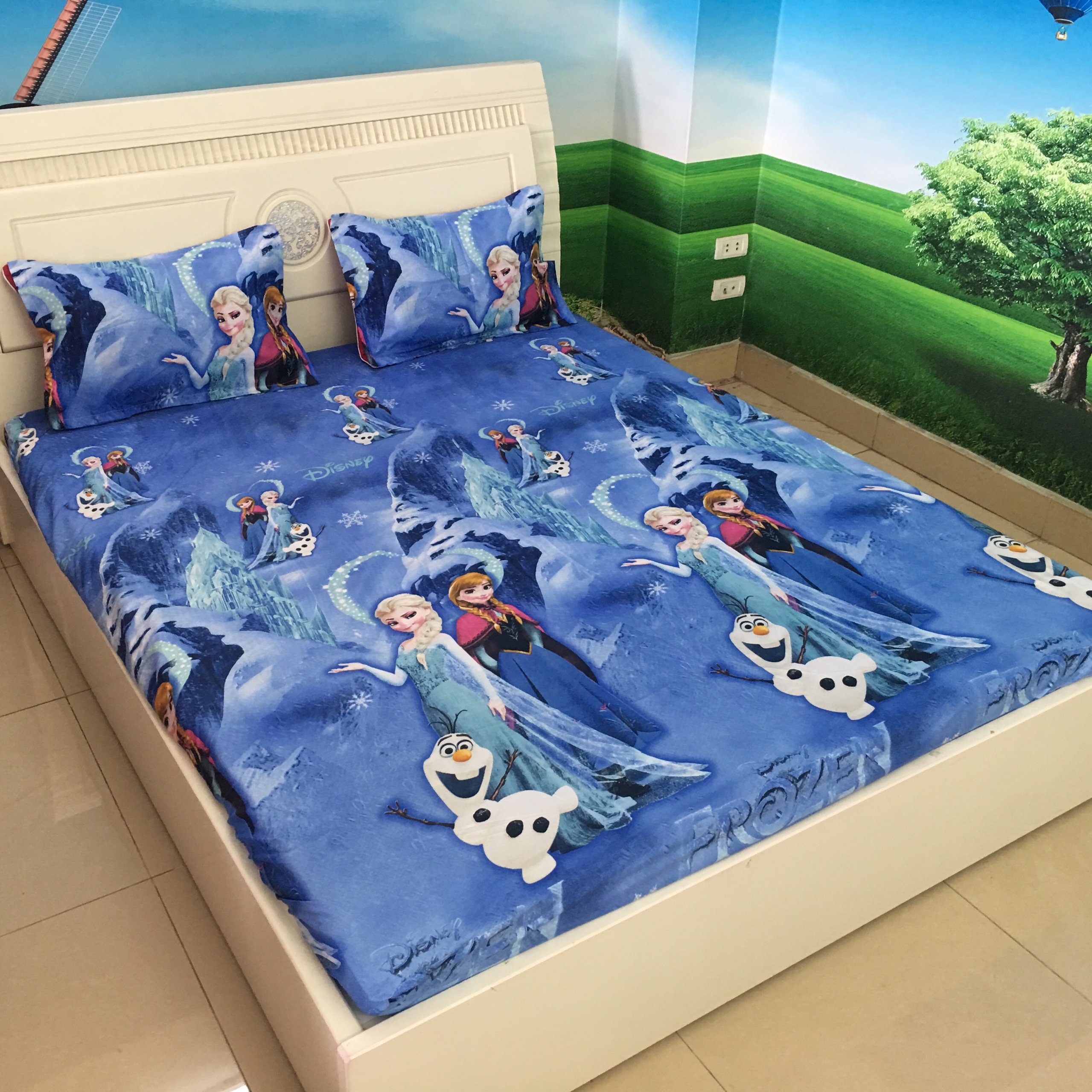 Bộ ga kèm 2 vỏ gối nằm 1m2 1m4 1m5 1m6 1m8 2m2[elsa xanh]