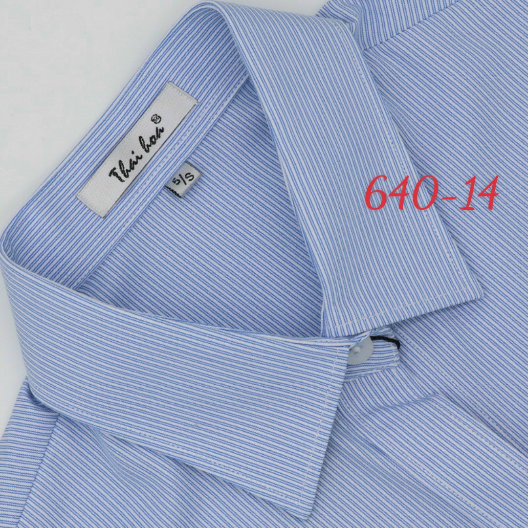 Áo Thái Hòa vải mát kẻ sọc màu xanh biển 640