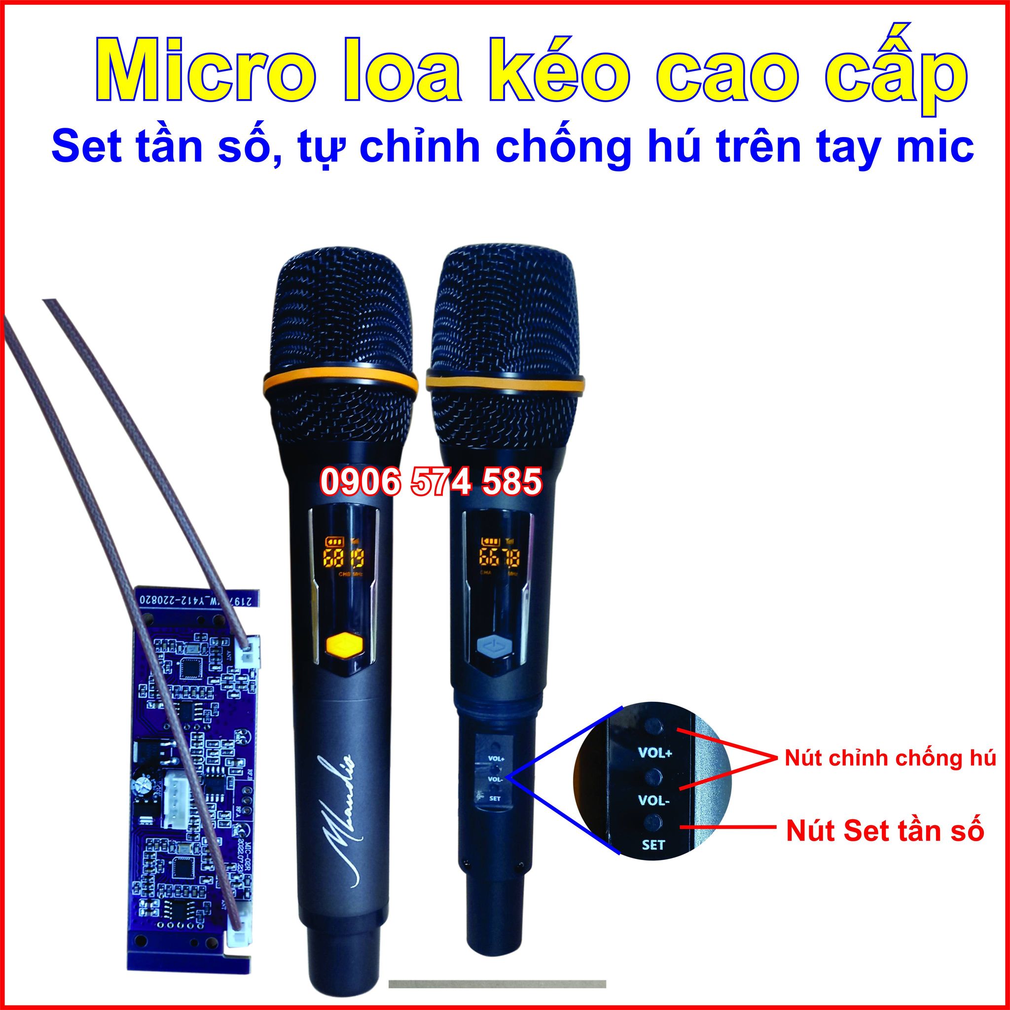 Micro loa kéo cao cấp tự set tần số, chỉnh chống hú trên tay mic
