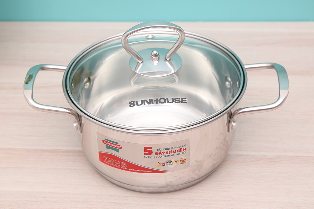 BỘ 3 NỒI INOX 5 ĐÁY SUNHOUSE SHG788 (DÙNG TRÊN MỌI LOẠI BẾP)