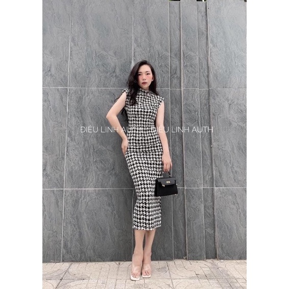 Váy Dài Liền Thân Hoạ Tiết Houndstooth Răng Cưa Shein Auth