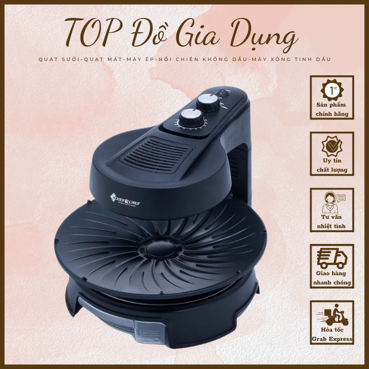 Bếp nướng halogen xoay chef&chef cr-04k bbq không khói hàn quốc-bảo hành 12 tháng