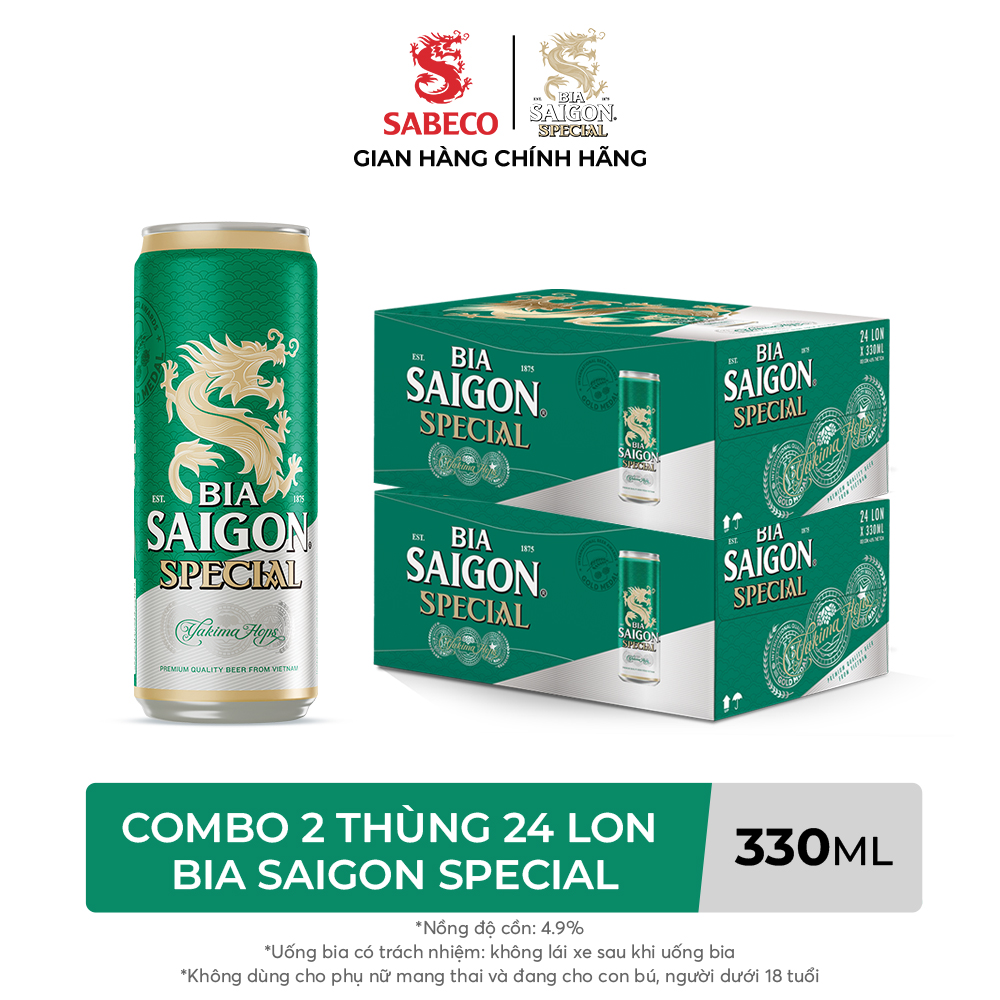 Alcohol Content 4.9% - Combo of 2 Boxes of 24 Cans of Saigon Special Beer 330ml