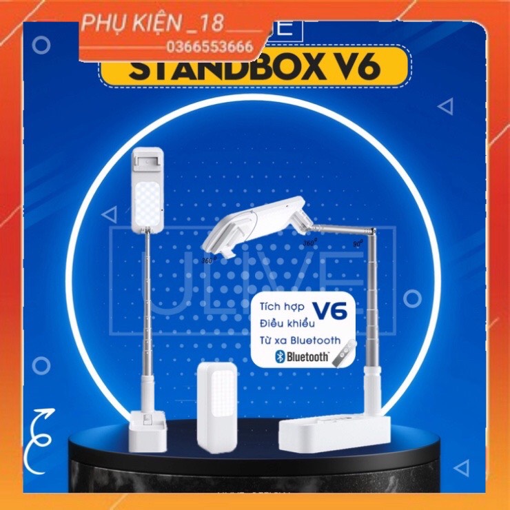 Đèn Livestream Standbox V6 có tay đỡ nằm ngang gập gọn đa năng xoay 360 độ