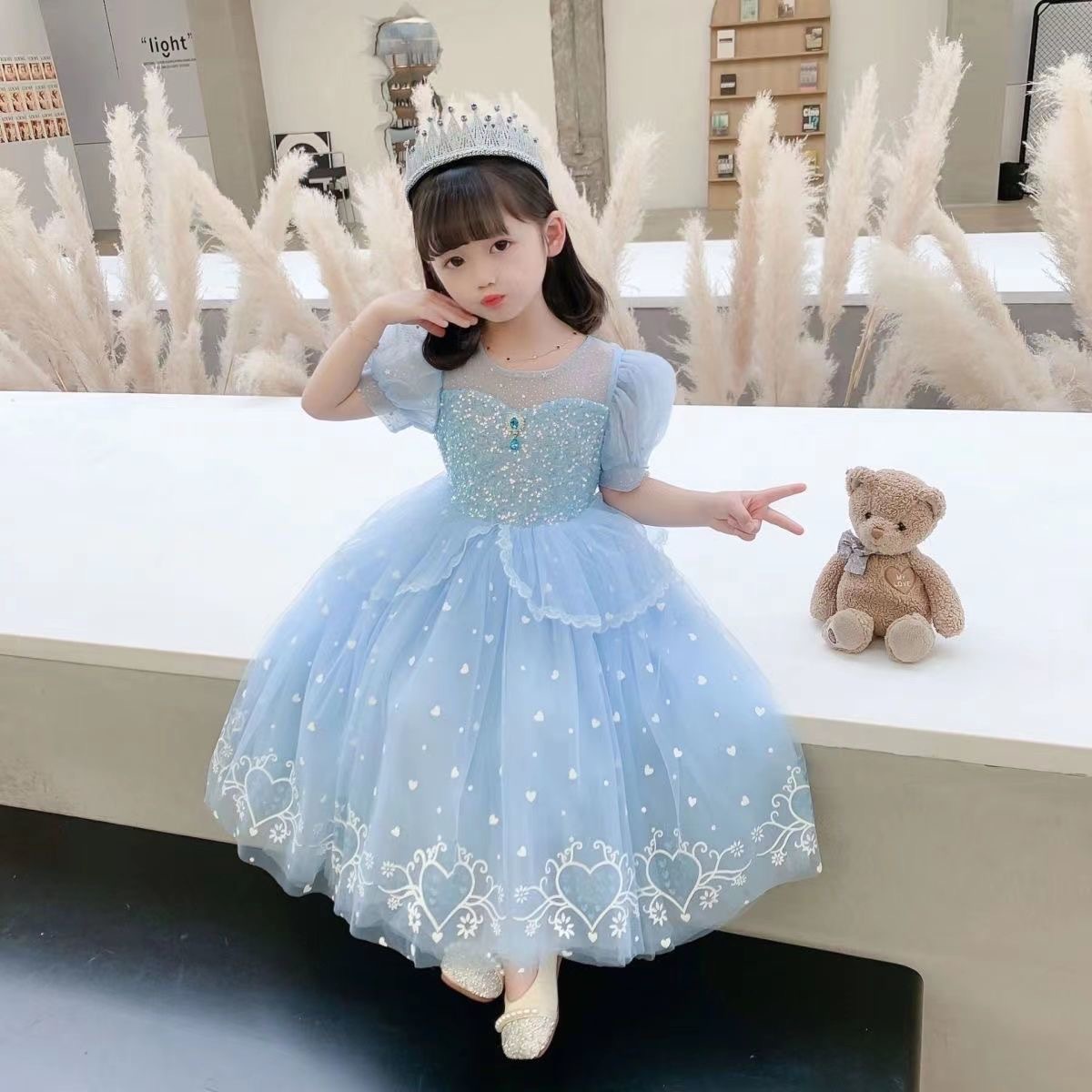Đầm elsa bé gái tà dài cho bé từ 3 - 8 tuổi