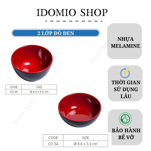 Chén Chấm Tròn 2 Lớp Đỏ Đen