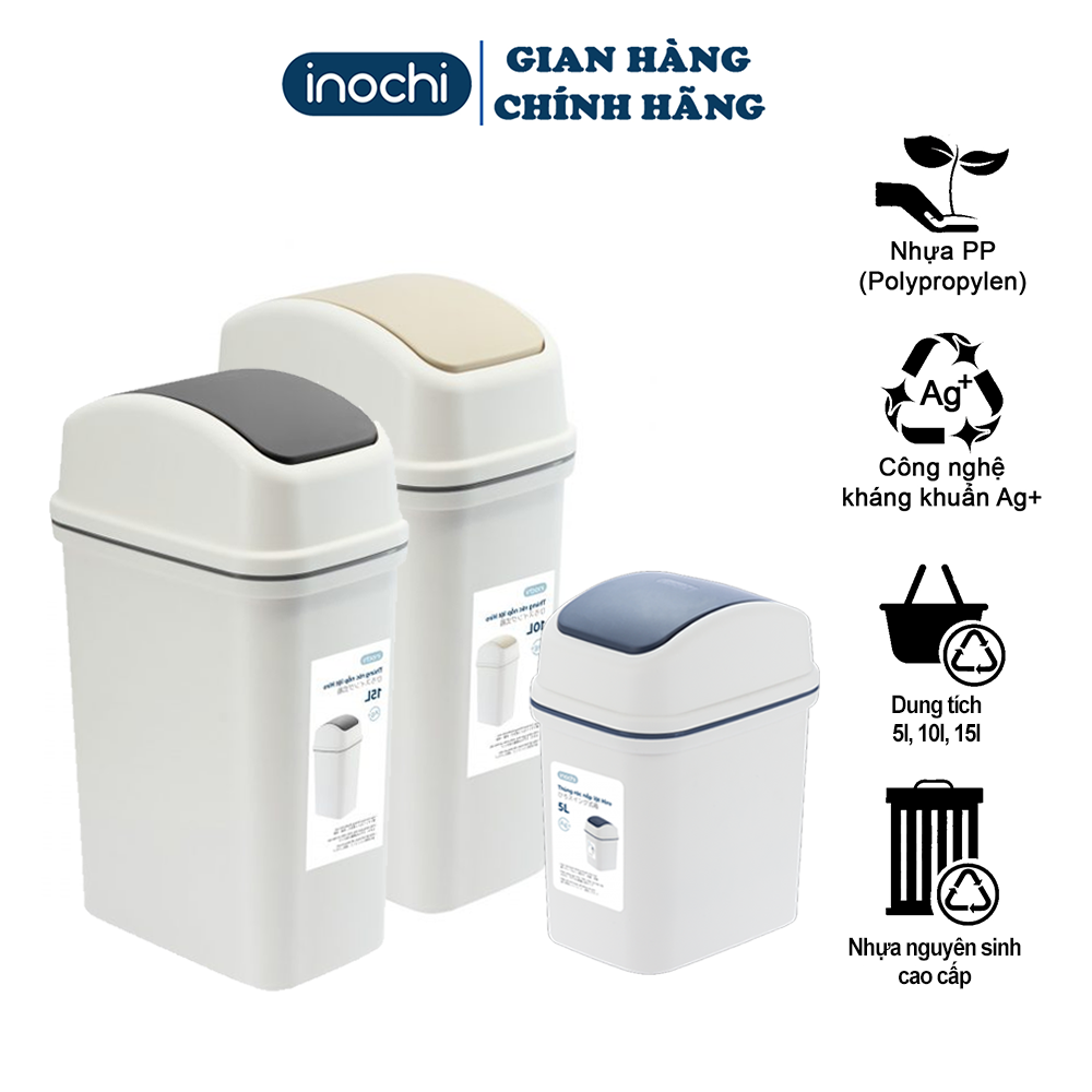 [CHÍNH HÃNG] Thùng Rác Nắp Lật Thông Minh 15l - Sọt rác nhựa nắp lật chất liệu nhựa nguyên sinh cao cấp phủ Ag+ kháng khuẩn khử mùi dùng cho gia đình , nhà bếp , phòng khách , nơi công sở , văn phòng