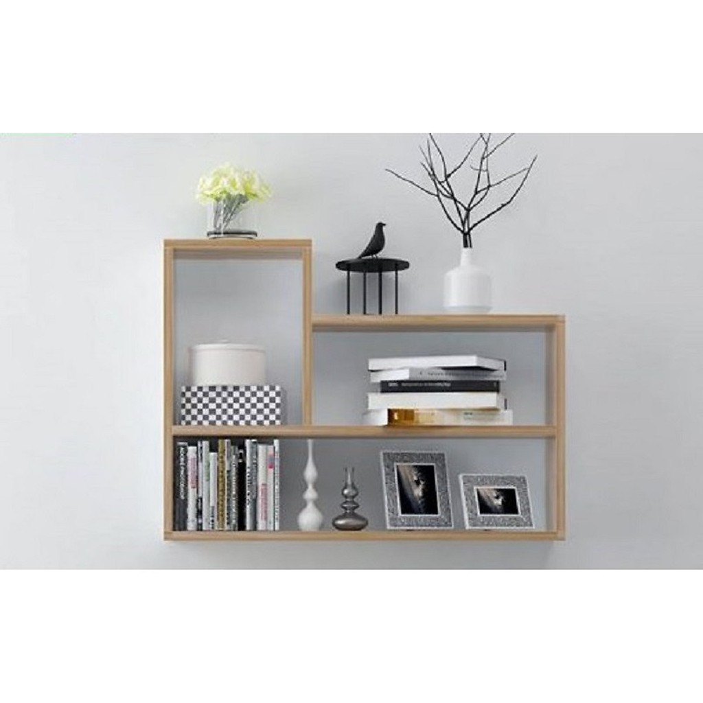 NGOTICO Kệ giá sách treo tường chữ L (màu trắng) có sẵn