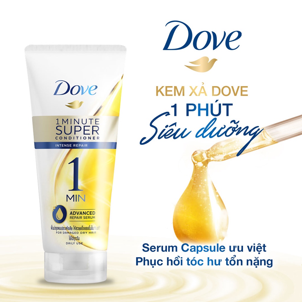 Kem Xả Dove 1 Phút Phục Hồi Hư Tổn 300ml Tinh Chất Serum Siêu Dưỡng Tóc Từ Sâu Sửa Chữa Hư Tổn Dove Intense Repair 1 Minute Super Conditioner 300ml