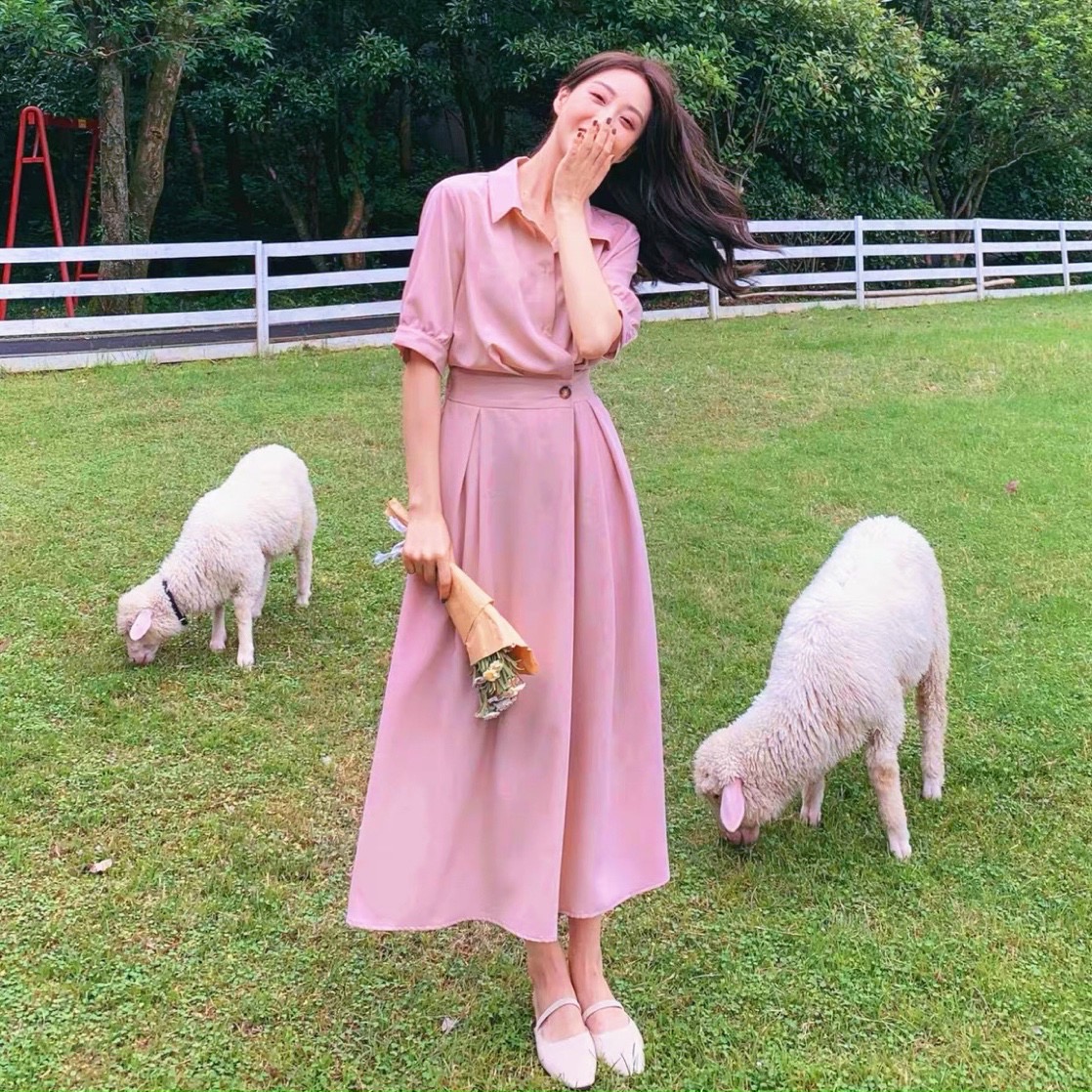 Đầm váy sơ mi nút eo tay ngắn 8 màu