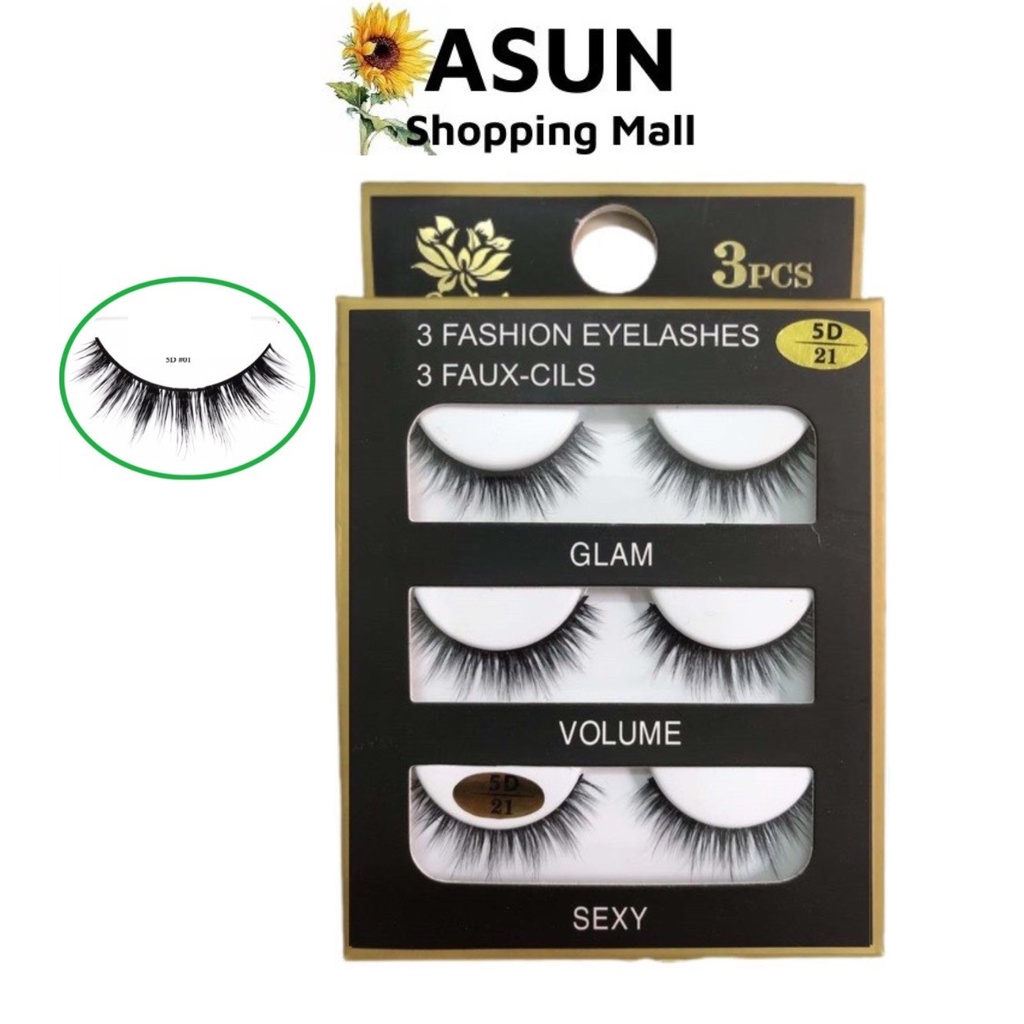 Hộp 3 cặp lông mi giả 5d, mi chồn eyelashes 3 phiên bản
