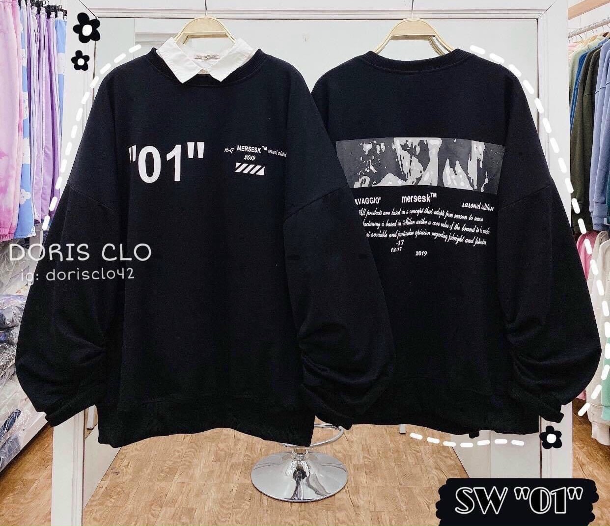 Áo khoác nỉ form rộng phong cách Hàn không mũ phối được áo sơ mi in số 01 trước ngực dễ thương TTSLA0515