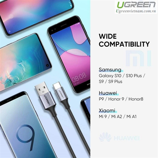 Cáp sạc nhanh USB Type C dài 2m Ugreen 60128 Chính Hãng