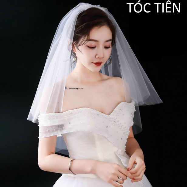 Voan lúp cô dâu 2 lớp phụ kiện tóc tiên khăn trùm đầu cô dâu