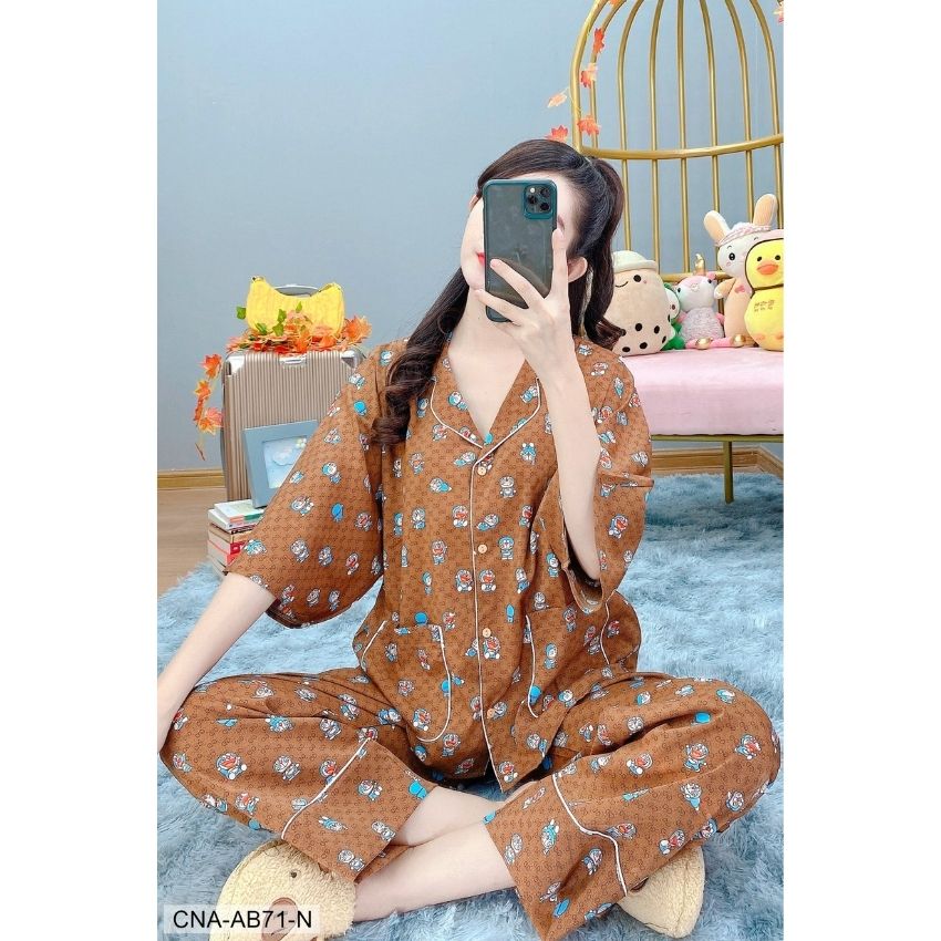 [HCM]ĐỒ BỘ LỤA ÁO CÁNH DƠI QUẦN DÀI ĐOREMON SIÊU DỄ THƯƠNG AB71