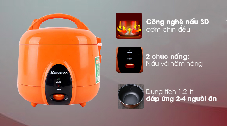 Nồi cơm điện Kangaroo 1.2 lít KG826S (hàng trưng bày bỏ mẫu)