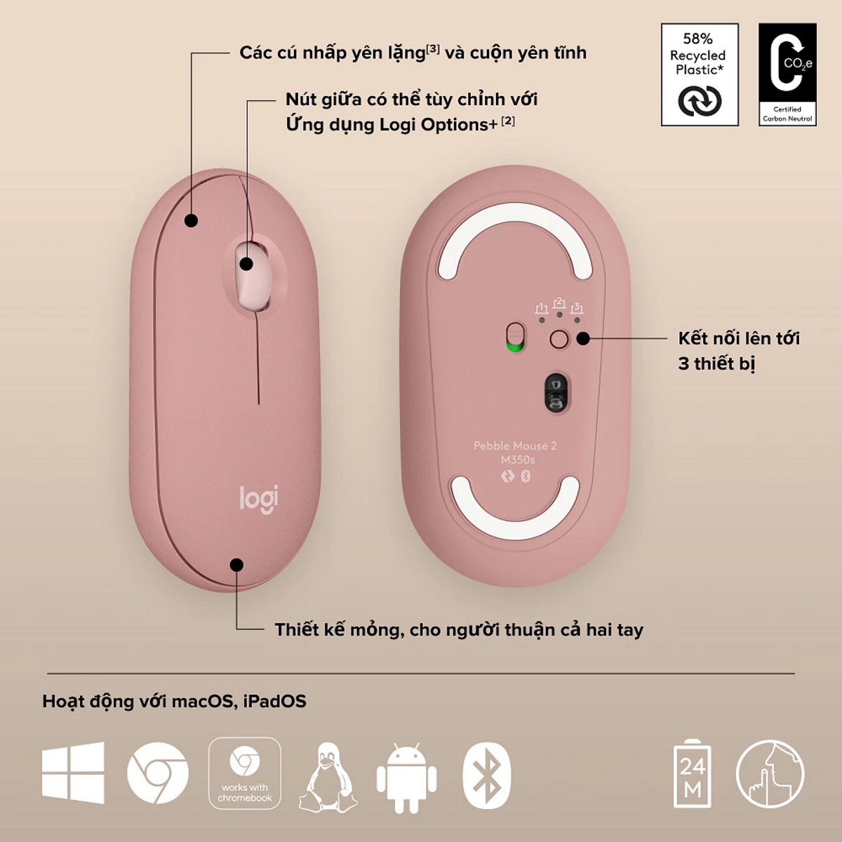 Chuột Bluetooth Logitech Pebble Mouse 2 M350s - Hàng chính hãng