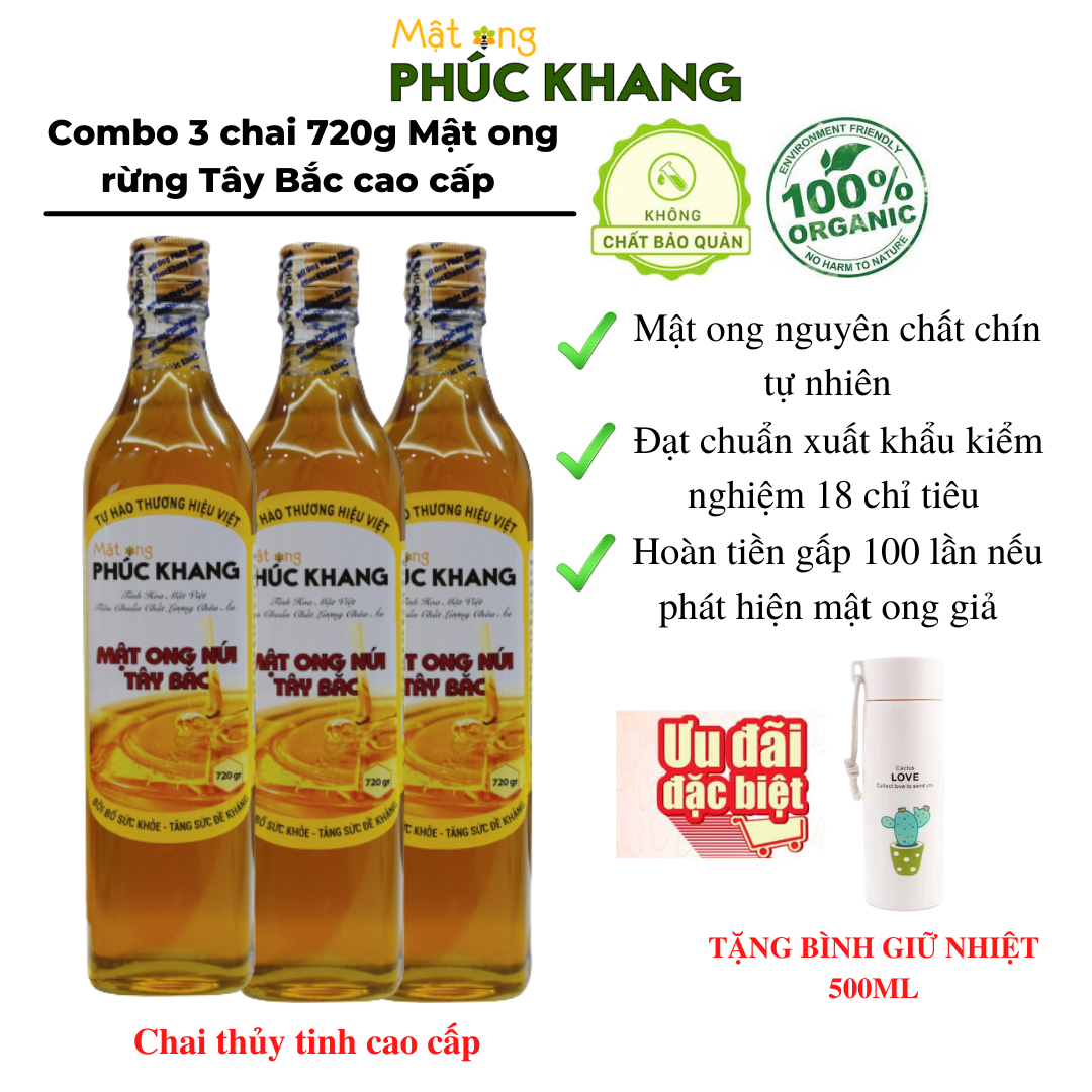 Mật Ong Phúc Khang - Combo 3 Chai mật ong rừng tây bắc Phúc Khang