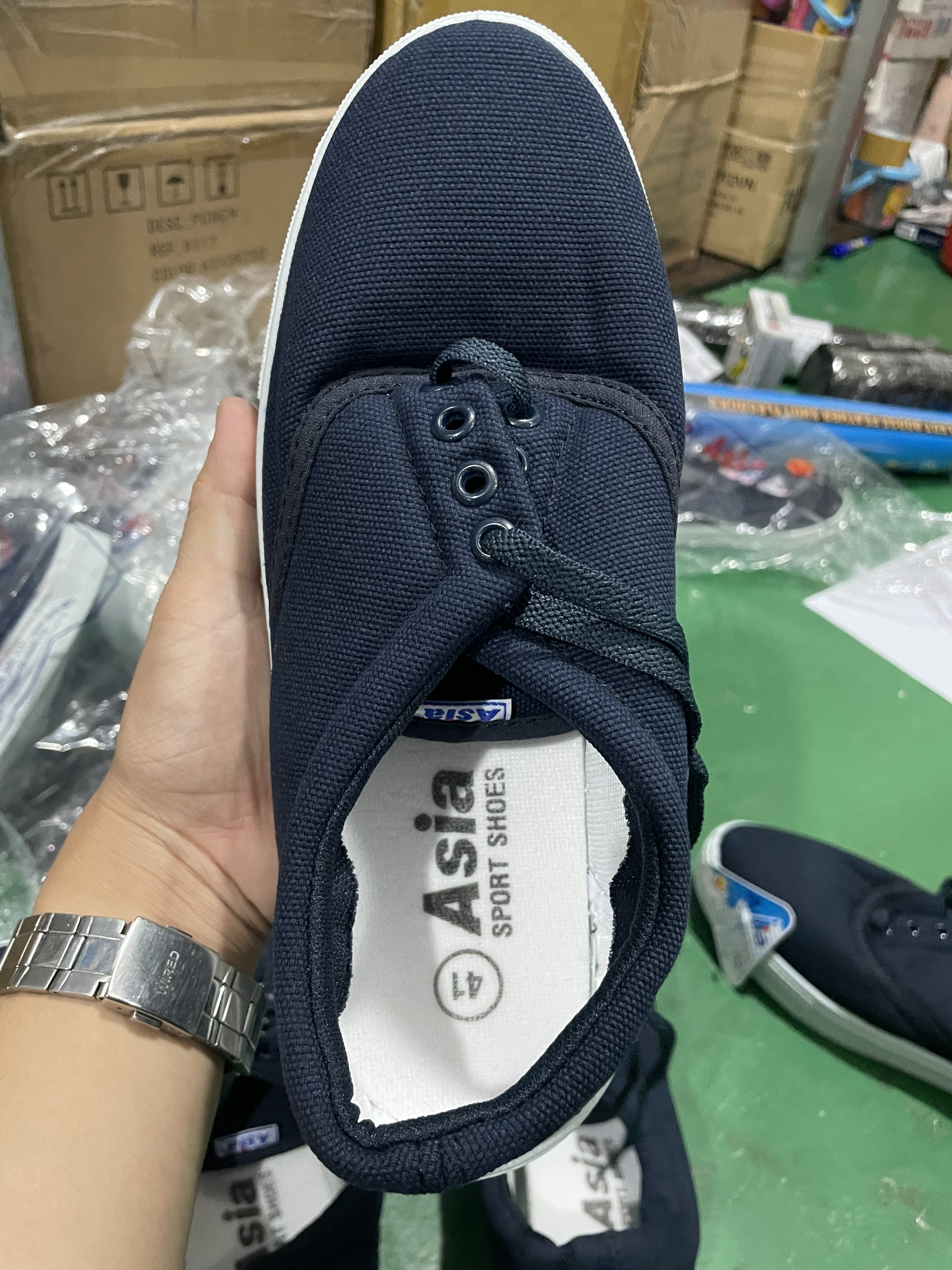 Giày Vải Bata Asia Có Cột Dây Màu Xanh