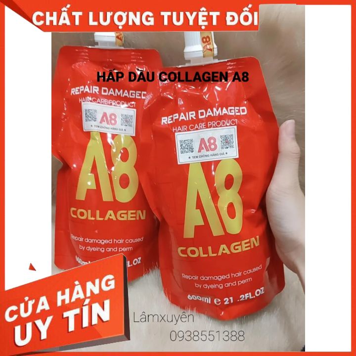 Kem phục hồi tóc siêu mềm mượt COLLAGEN A8 Repair Damaged 600ml FREESHIP cung cấp Collagen cải thiện tóc giúp tóc khỏe