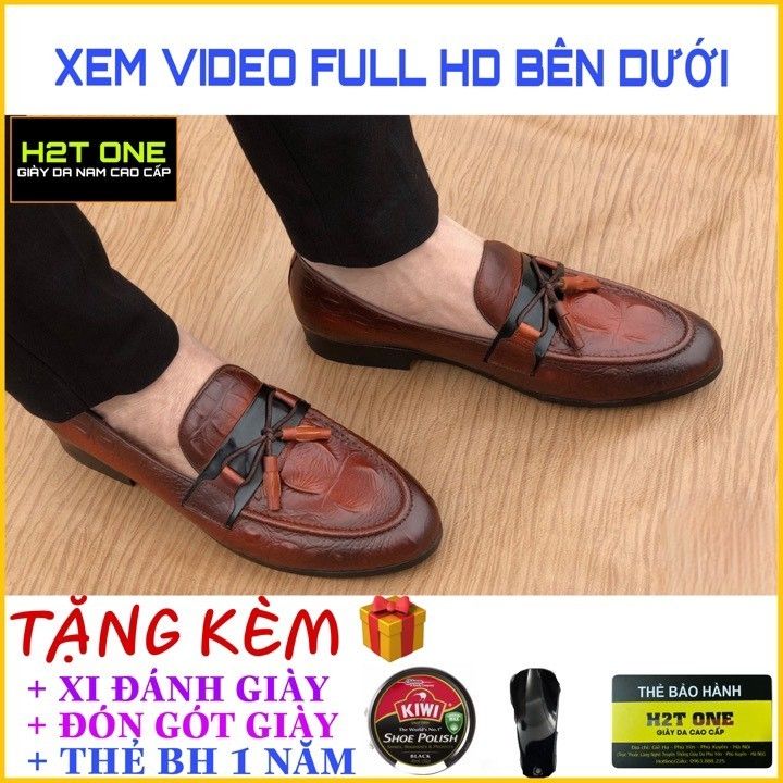 Giày lười nam chuông nâu da thật