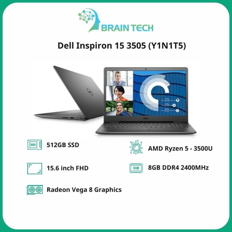 [Freeship] Laptop Dell Inspiron 15 3505 15.6inch FHD (Y1N1T5)/ Đen/ AMD Ryzen 5 - 3500U/ RAM 8GB DDR4/ 512GB SSD/ 3Cell/ Win 10/ 1Yr -Braintech- BR96 Hàng Chính Hãng, Cấu Hình Ổn Định Dùng Cho Văn Phòng, Thiết Kế Đồ Họa, Gaming