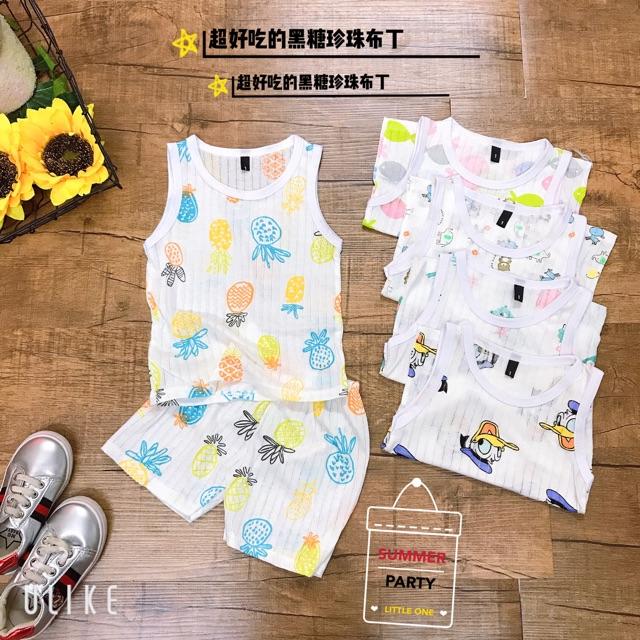 Combo 2 bộ quần áo ba lỗ cotton giấy - siêu mềm mát cho bé