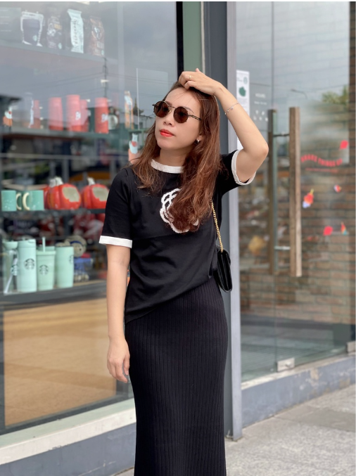 (HÀNG SẴN - HÌNH THẬT) Áo len hoa Trà & Chân váy len bút chì xẻ tà