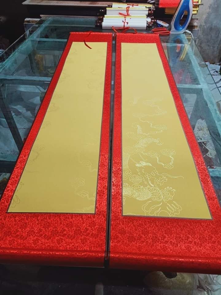 Biểu viết  câu đối bo lụa Kích thước 23x120cm